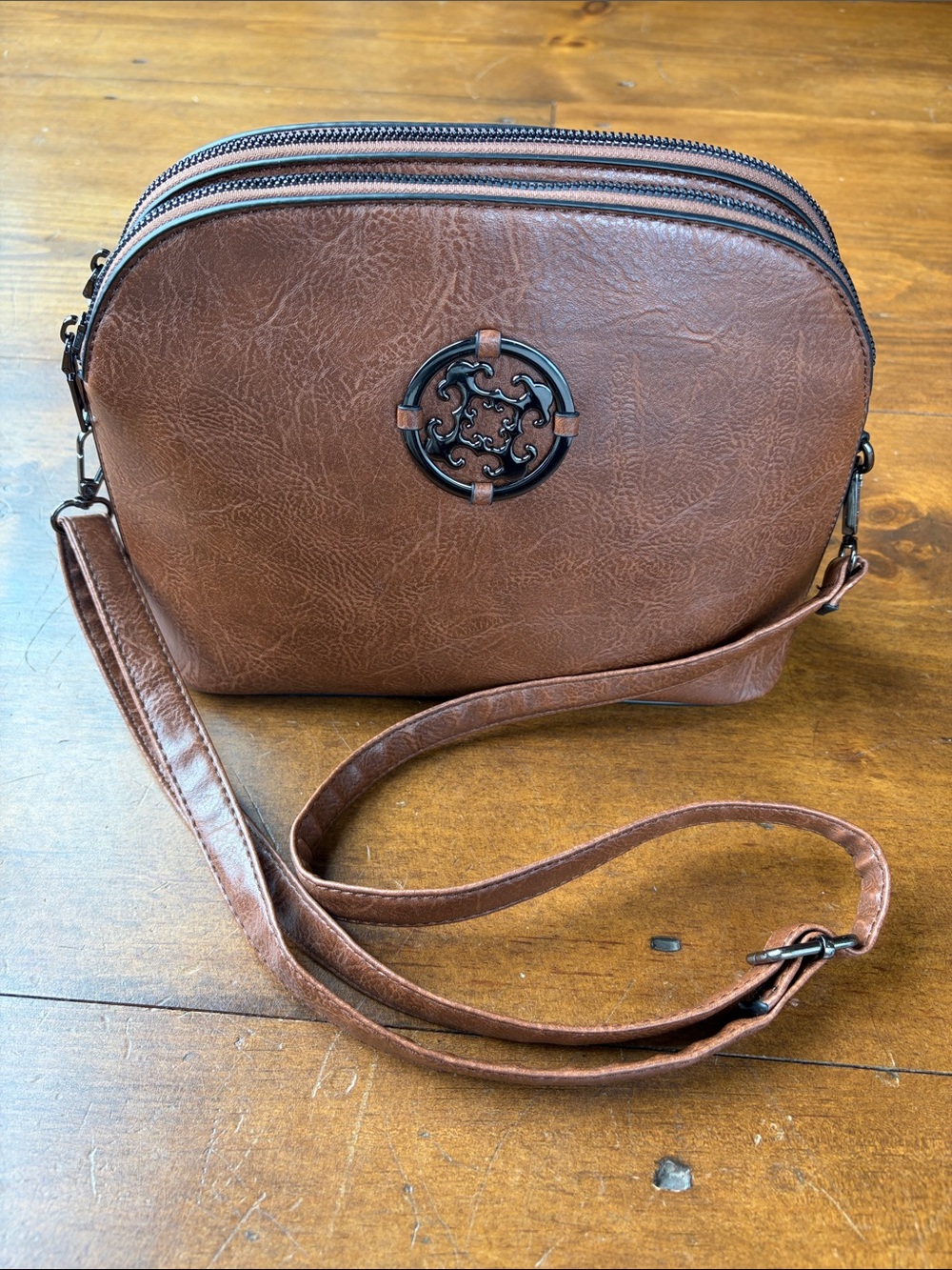 Sam & Hadley Brown Vegan Leather Crossbody Bag